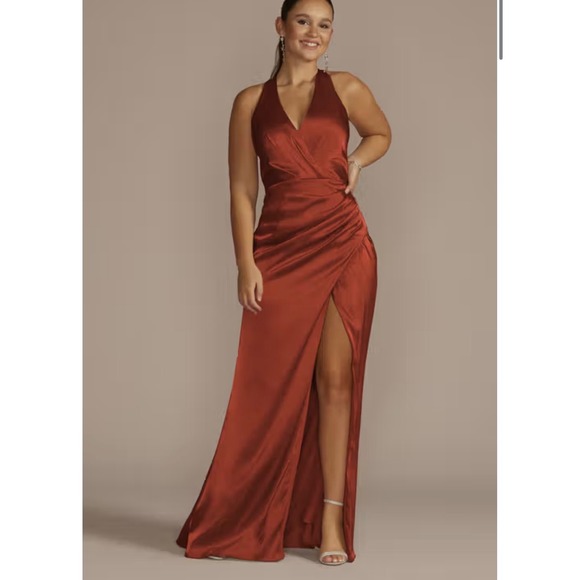 Galina Signature Dresses & Skirts - Galina Signature Charmeuse Halter Maxi Dress Women 12 Cinnamon Formal GS290122